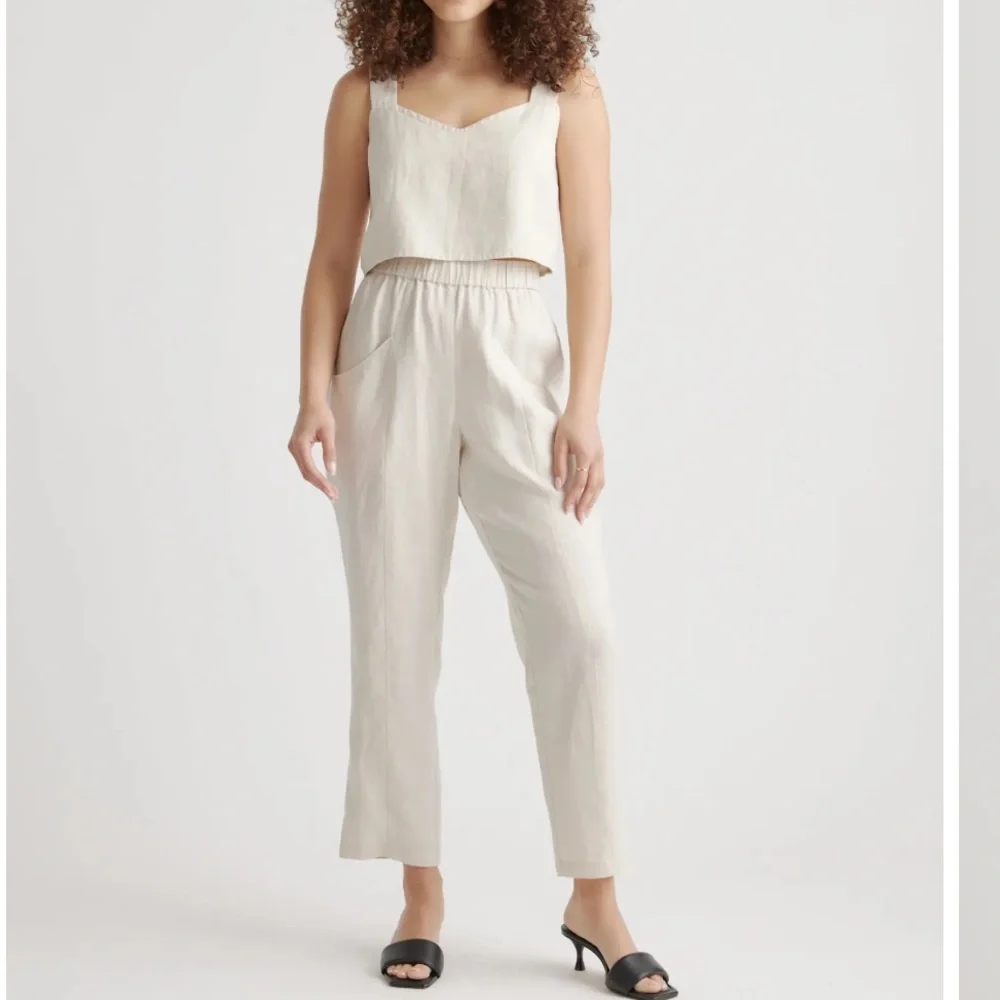 Quince 100% European Linen Tapered Ankle Pants In Sand Size Large NEW NWT
